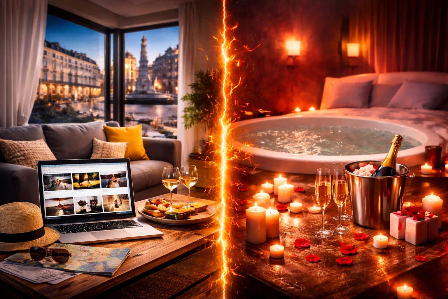 Comparaison Airbnb et love room avec jacuzzi pour week-end romantique en couple