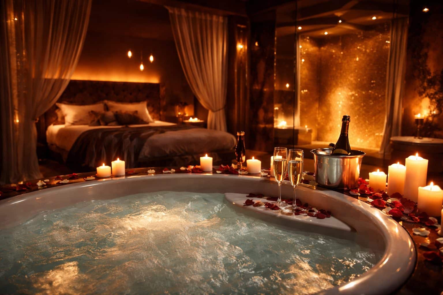 Love room romantique avec jacuzzi privatif et ambiance tamisée pour un week-end en amoureux proche de Genève