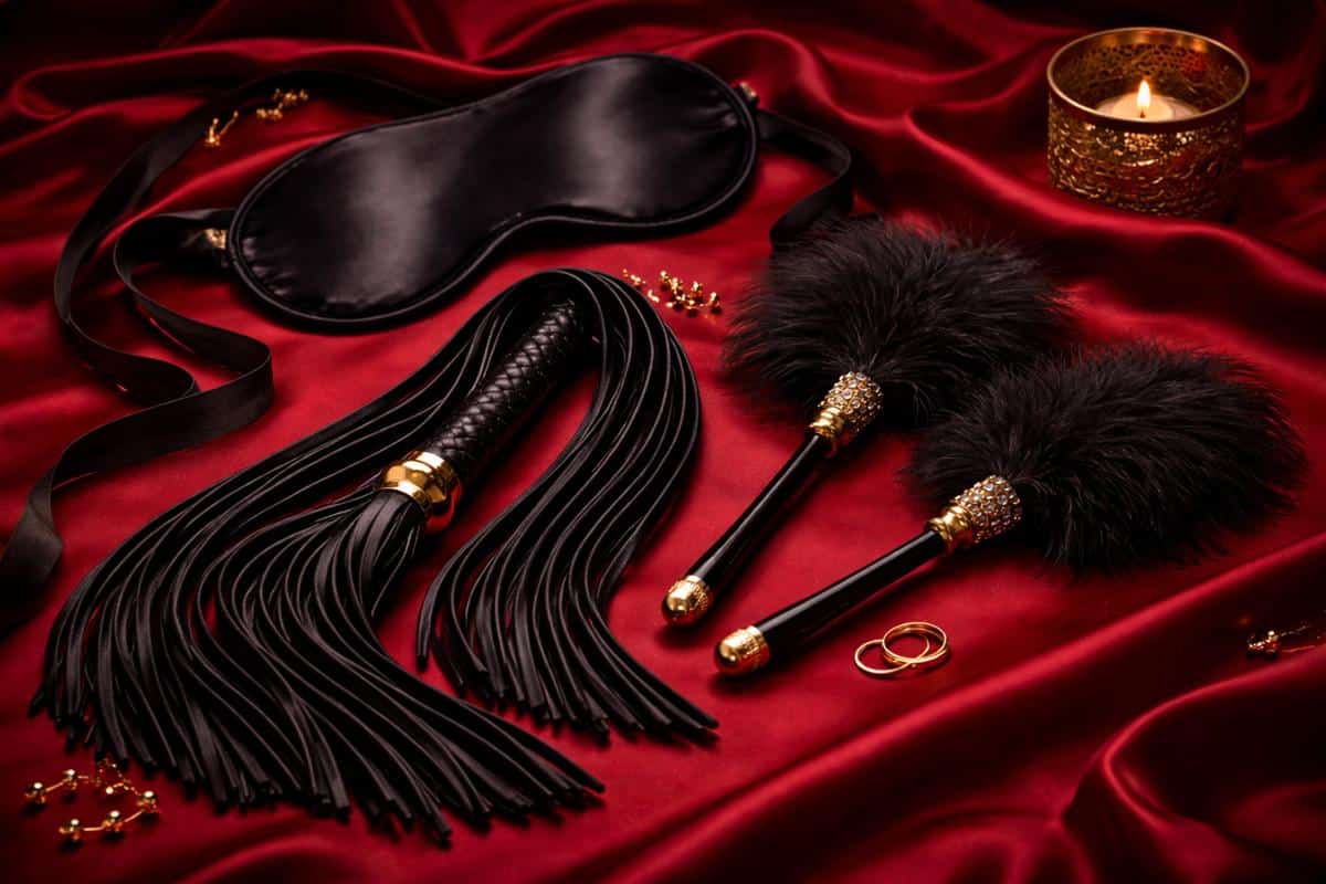 Couple découvrant des accessoires BDSM pour débutants dans une love room avec jacuzzi, expérience romantique proche de Toulon en région PACA à Nîmes