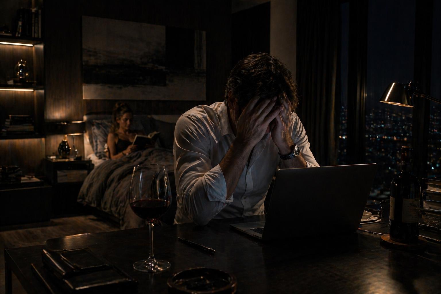 Homme stressé devant un ordinateur impact de la pornographie sur le couple