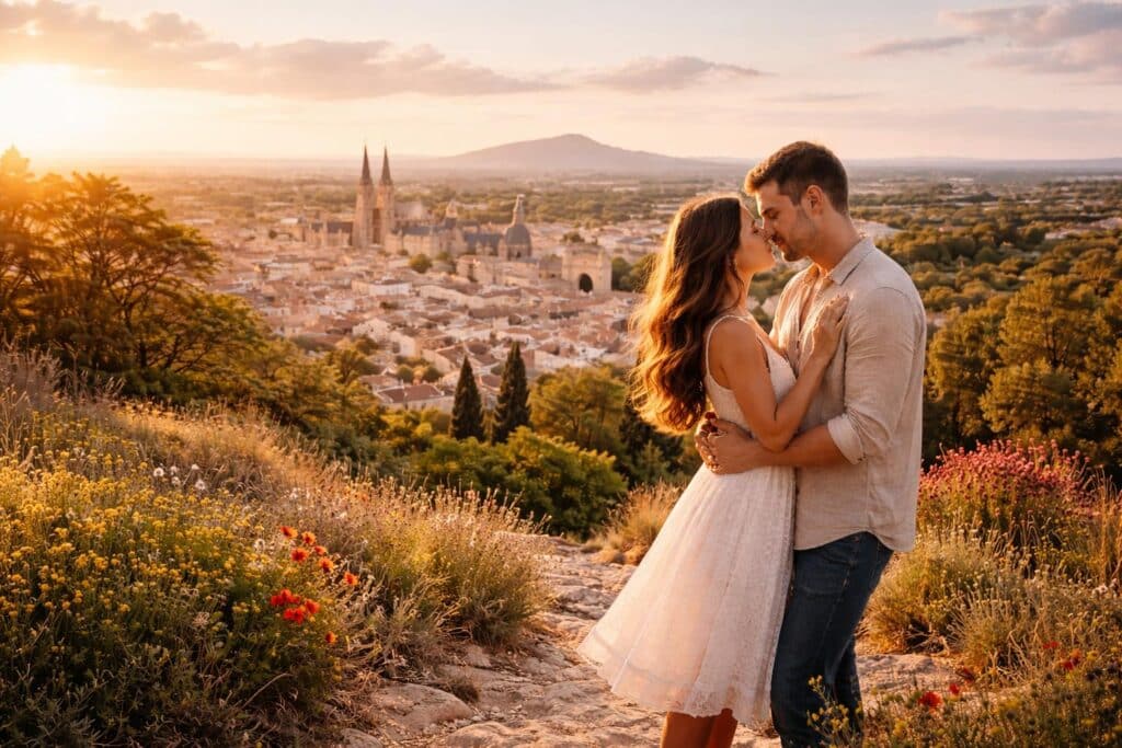 Couple romantique près de Montpellier et Nîmes illustrant la communication et les fantasmes dans le couple lors d’un week-end en amoureux